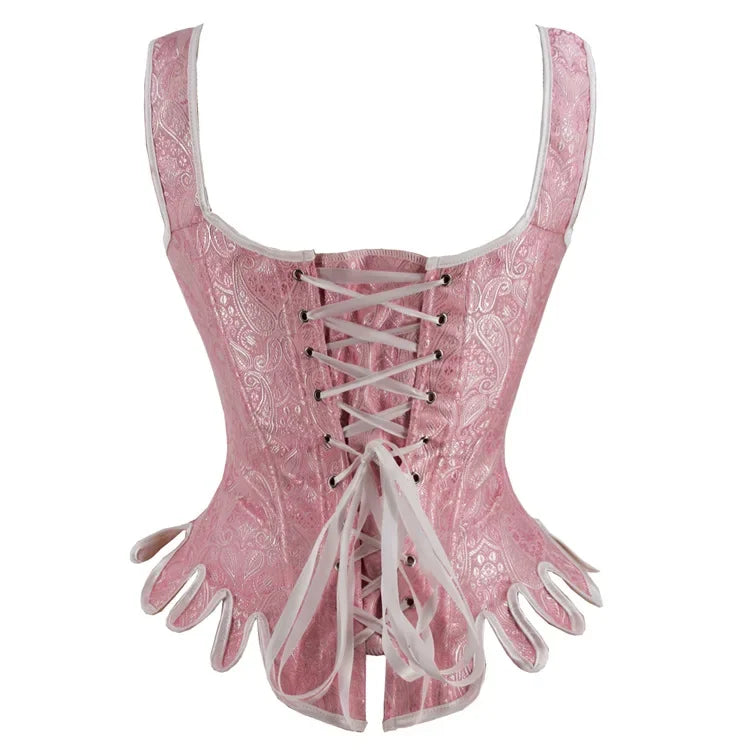 Lace Up Overbust Corset Top with Shoulder Straps Embroidery Lace Up Overbust Corset Top with Shoulder Straps Embroidery
