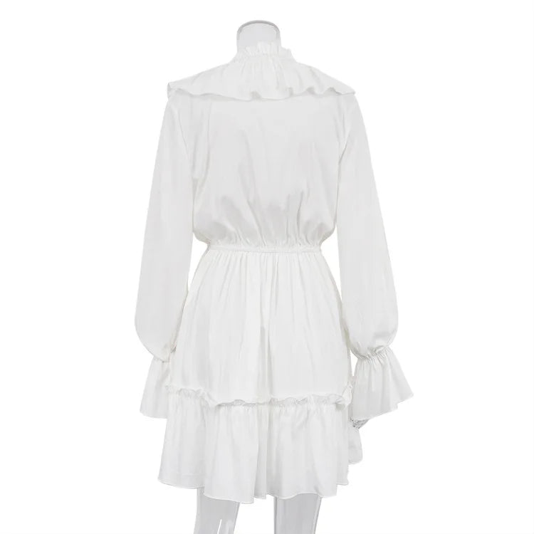 
                      
                        Ruffled V-Neck White Mini Dress
                      
                    