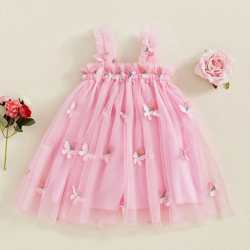 
                      
                        Girls Sleeveless Floral Tulle Princess Dress with Butterfly Detail
                      
                    
