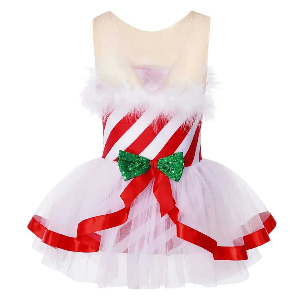 Girls Candy Cane Costume Pageant Party Fluffy Stripe Ballet Dance Leotard