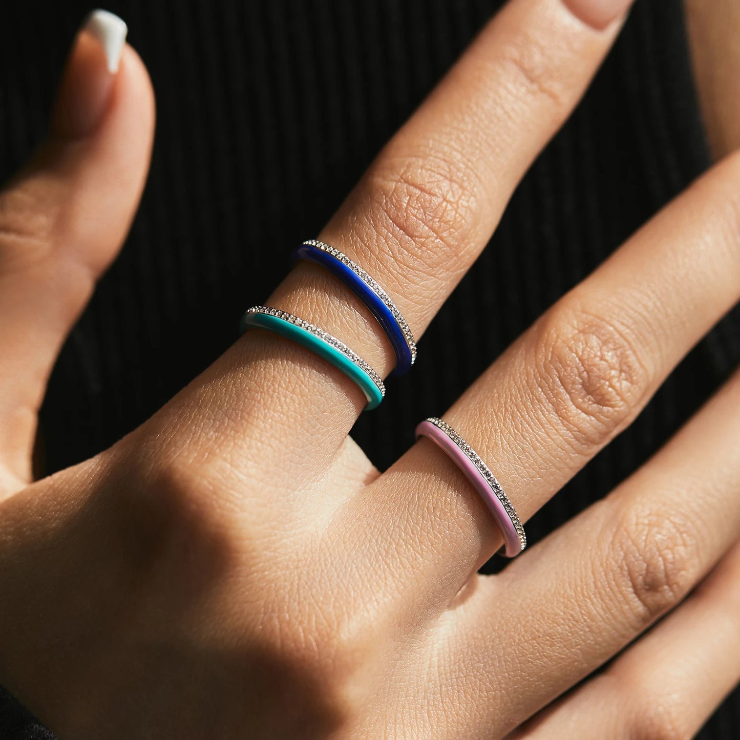 925 Sterling Silver Colorful Enamel Chakra Hearts Stackable Ring For Women