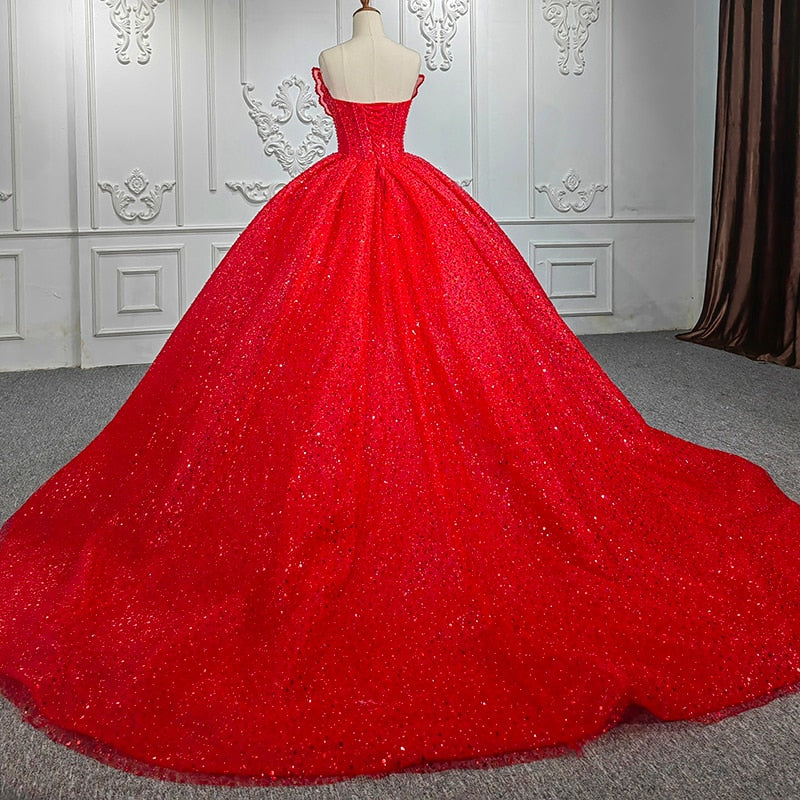 Quinceanera Ball Gown Red Sequined Dress