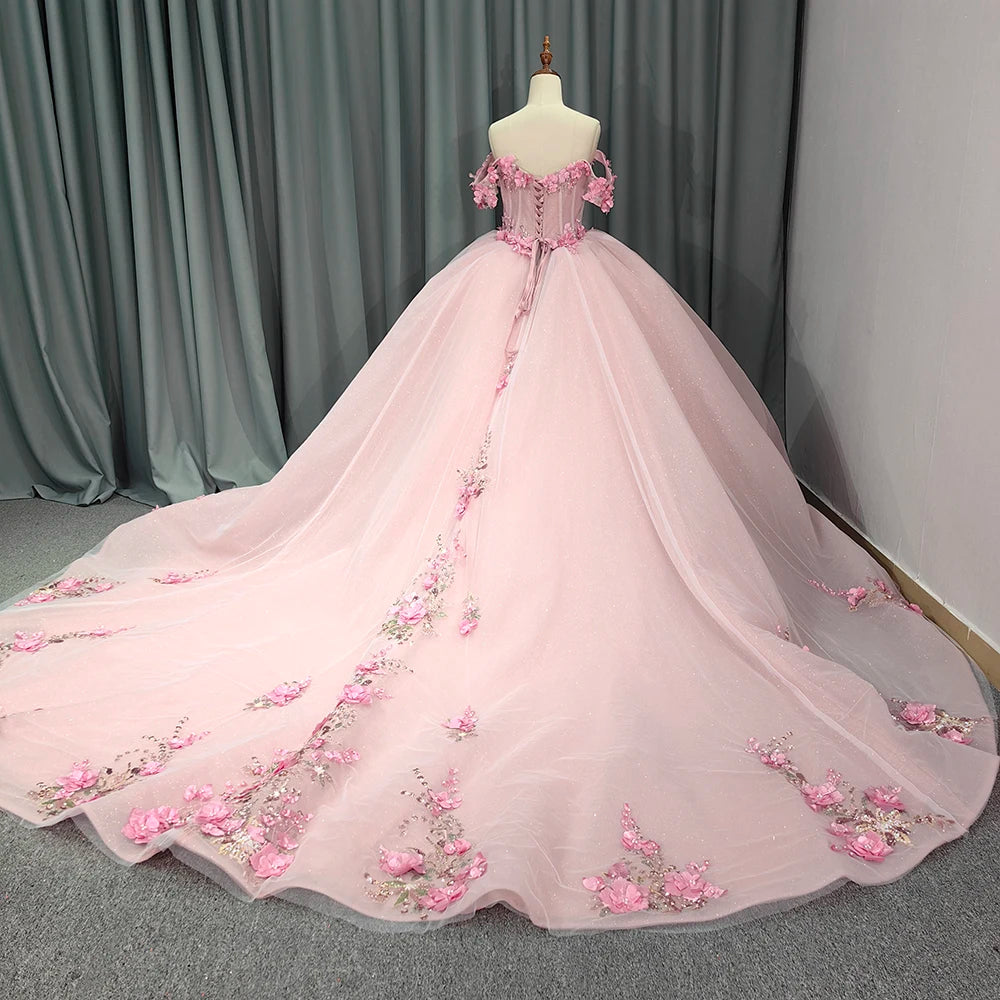 Pink Flower Quinceanera Dress