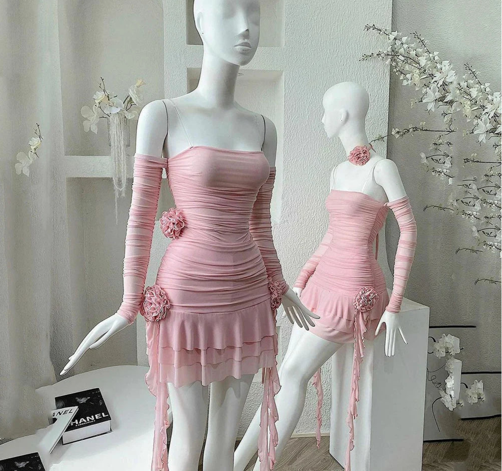 Pink Mini Short Prom Dresses Modern Ruffles Chiffon Evening Party Special Occasion Event Gown