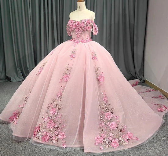 Pink Flower Quinceanera Dress