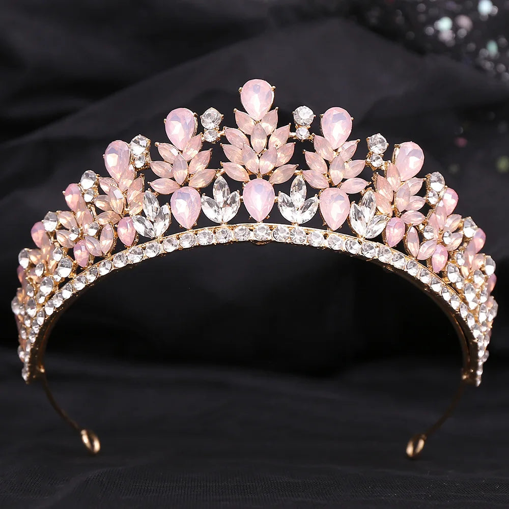 Princess Opal Pink Crown Bridal  Wedding Hair Accessory