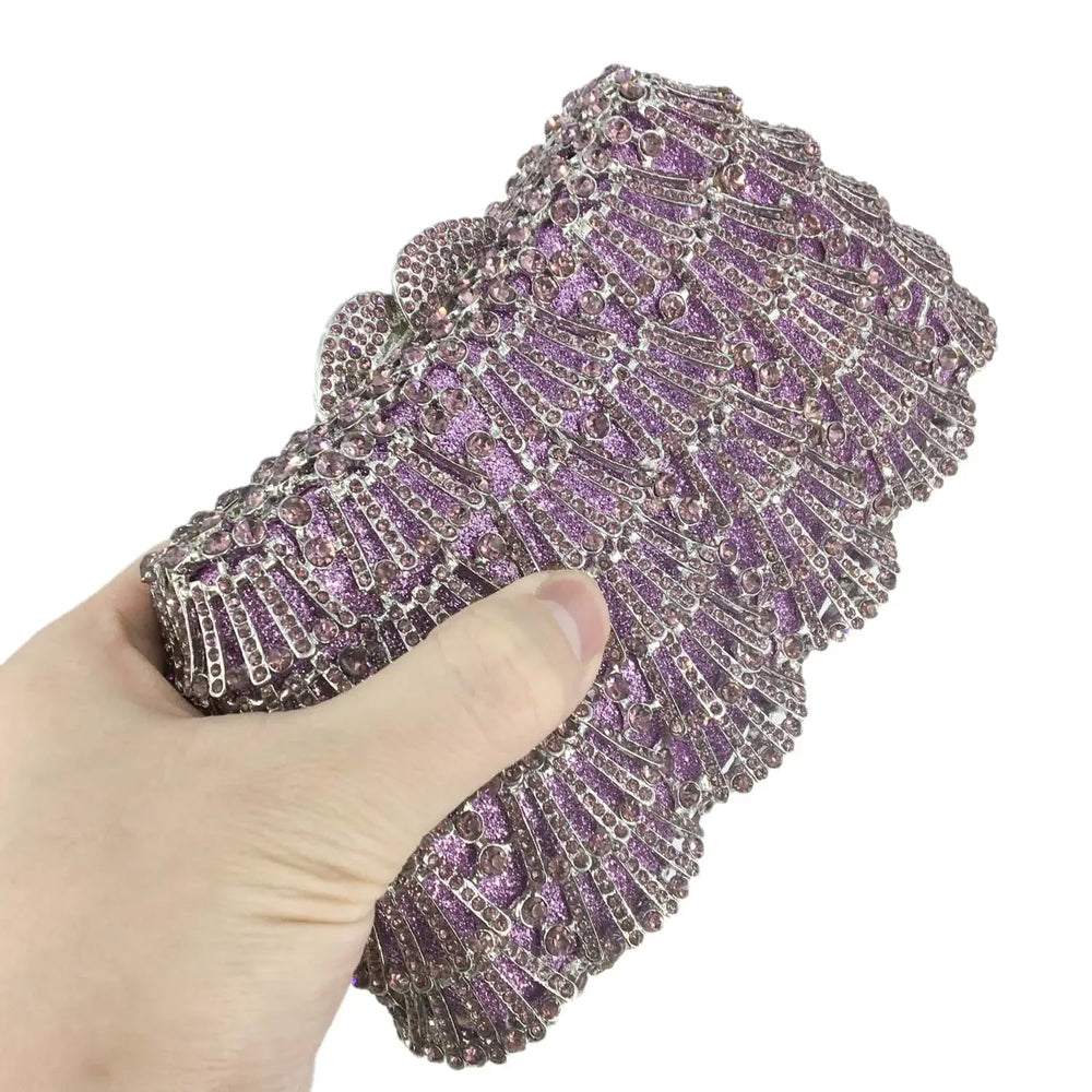 Light Purple Crystal Clutch Evening Bag Party Purse