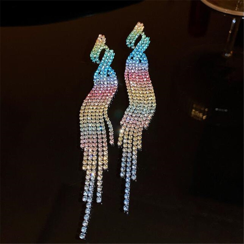 
                      
                        Shiny Rainbow Color Crystal Earrings for Women Long Tassel Rhinestone Dangle Earrings
                      
                    