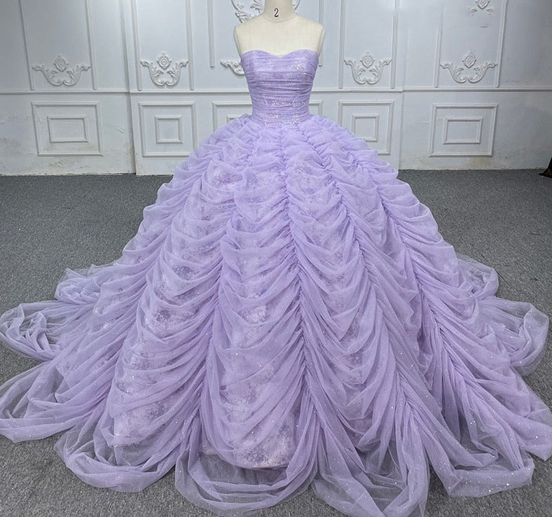 Organza Ball Gown Sweetheart Purple Pleat Party Dress