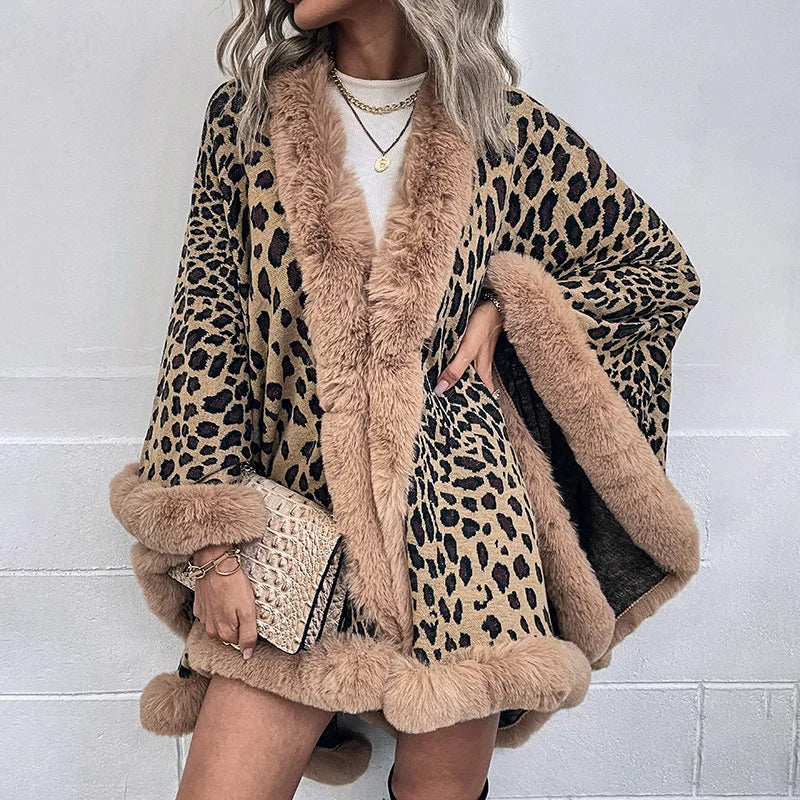 
                      
                        Winter Warm Poncho Fur Collar Cape Coat Vintage Leopard Batwing Shawl
                      
                    