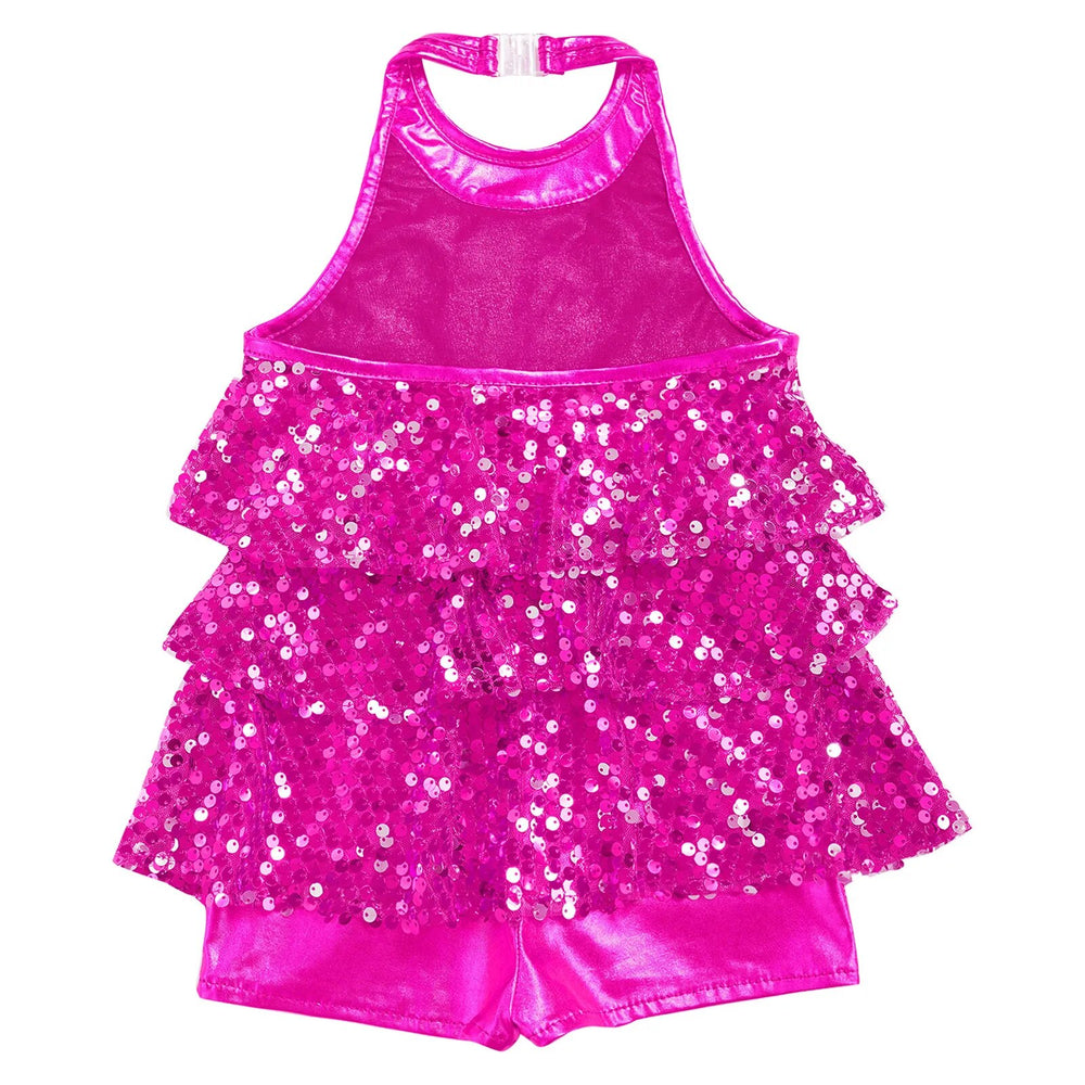 
                      
                        Girls Modern Jazz Latin Ballet Dance Costume  Shiny Sequin Short Unitard Dress
                      
                    