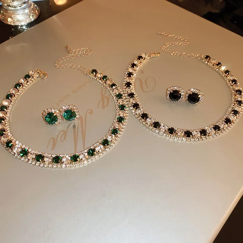 
                      
                        Crystal Jewelry set with necklace and earrings on a light background
                      
                    