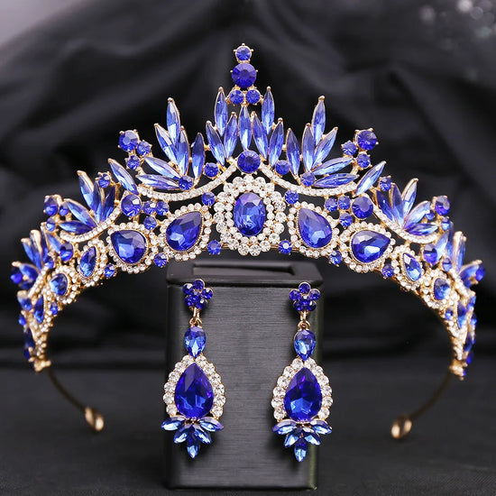 European Crystal Hair Accessories Tiara Crown Earring Set