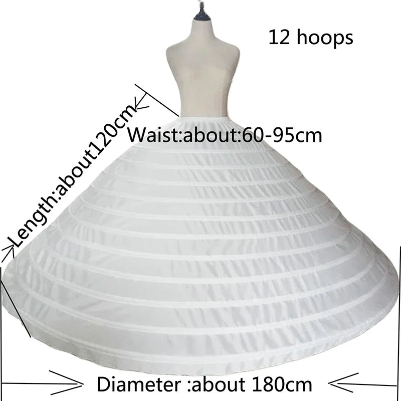 
                      
                        12 Hoops Bridal Petticoat Diameter 180 CM For Big Ball Gown Wedding Dress Accessories Crinoline
                      
                    