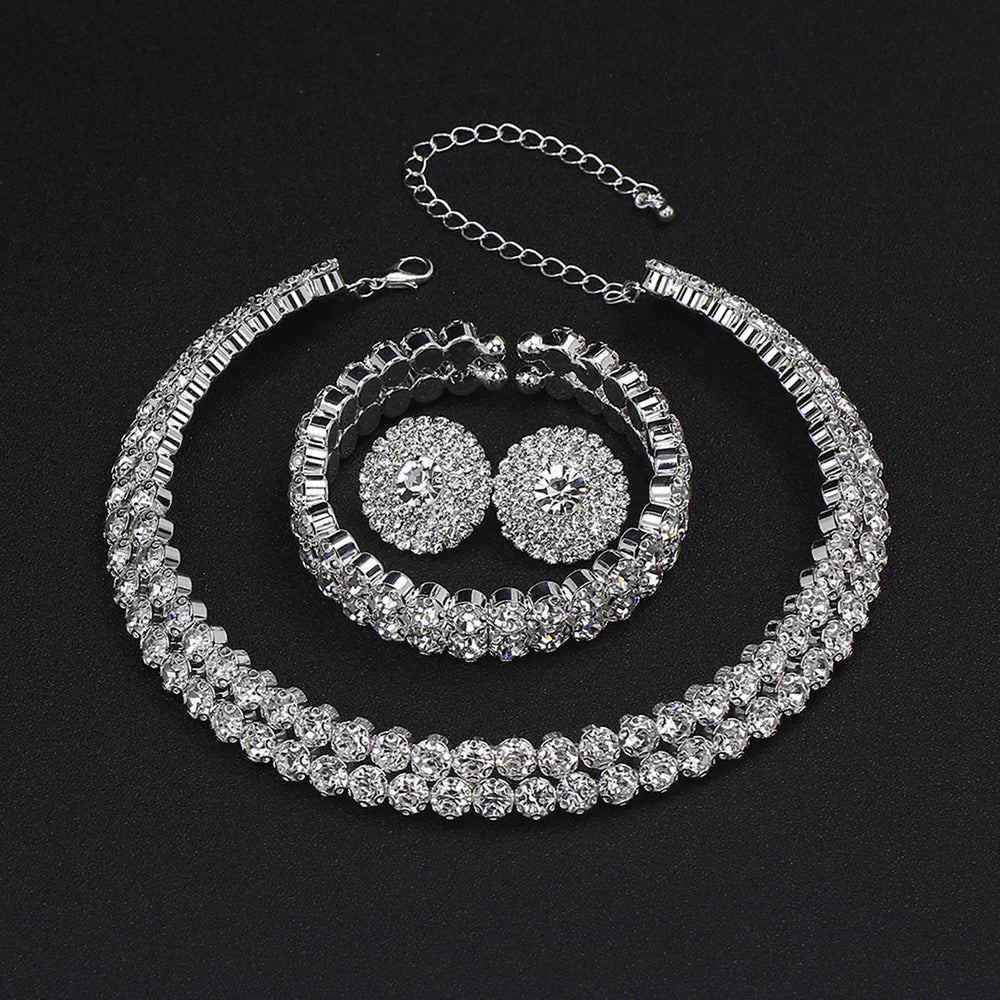 Women's Jewelry Set Crystal Rhinestone Earrings Necklace Bracelet Party Fashion Accessories