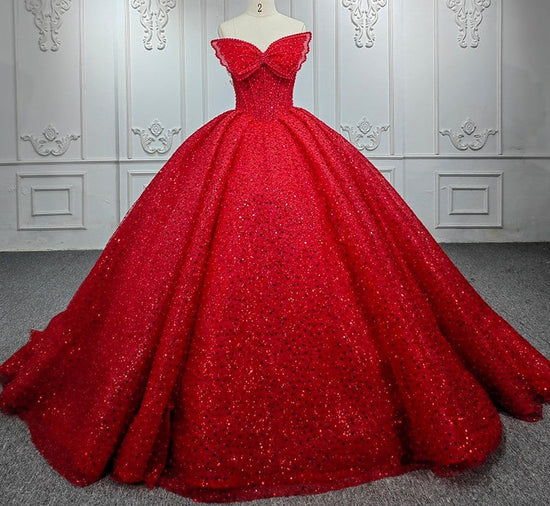 Quinceanera Ball Gown Red Sequined Dress