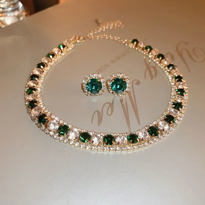 
                      
                        Crystal Jewelry set with necklace and earrings on a light background
                      
                    