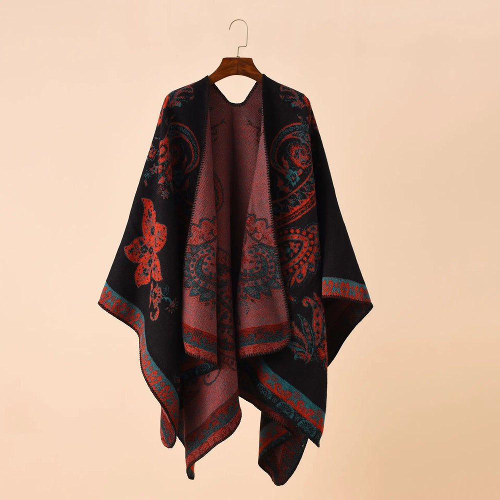 
                      
                        Autumn Winter Geometric Lattice Flower Pattern Shawl Poncho Cape For Women
                      
                    