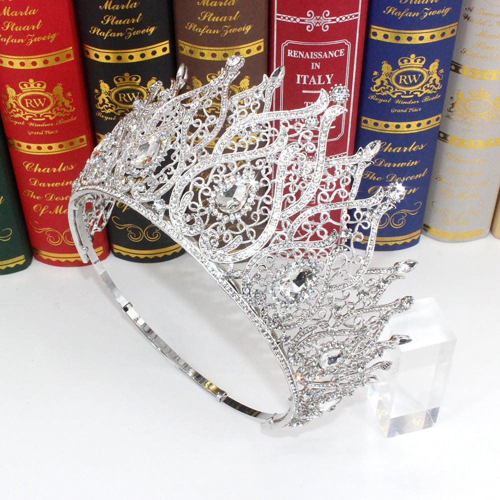 Load image into Gallery viewer, European Tall Cubic Zircon Crystal Round Tiaras Party Stage Show Hair Accessories
