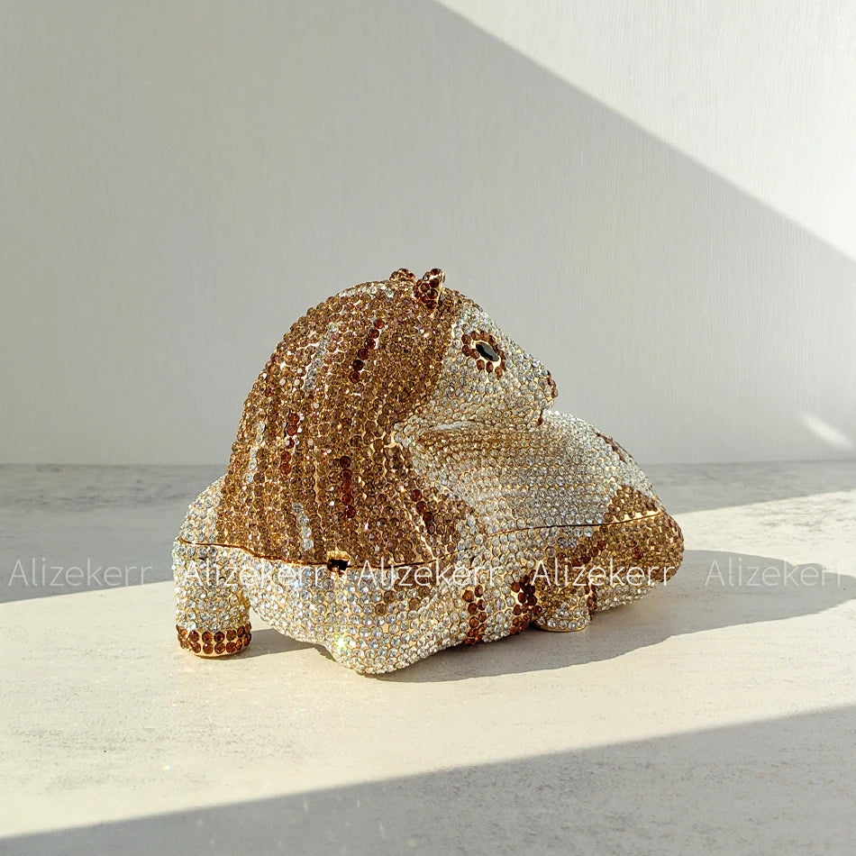 Crystal rhinestone mini clutch purse in the shape of a wild horse, colorful purse for party events, hard sided, shoulder strap included made by Alikerr
