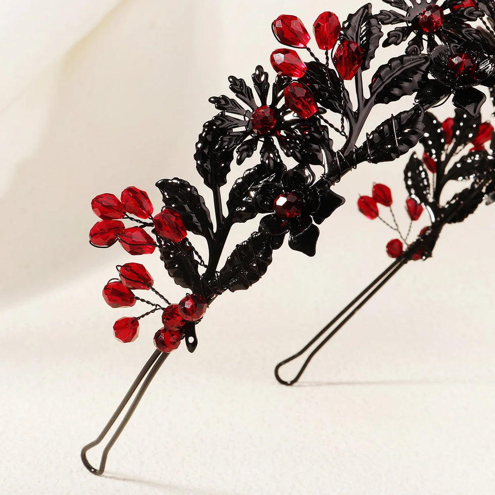 
                      
                        black and red tiara crowns crystal bead on metal frame, party hair accessory
                      
                    