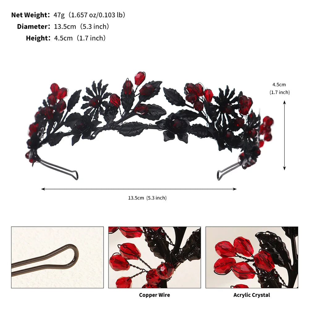 
                      
                        black and red tiara crowns crystal bead on metal frame, party hair accessory
                      
                    