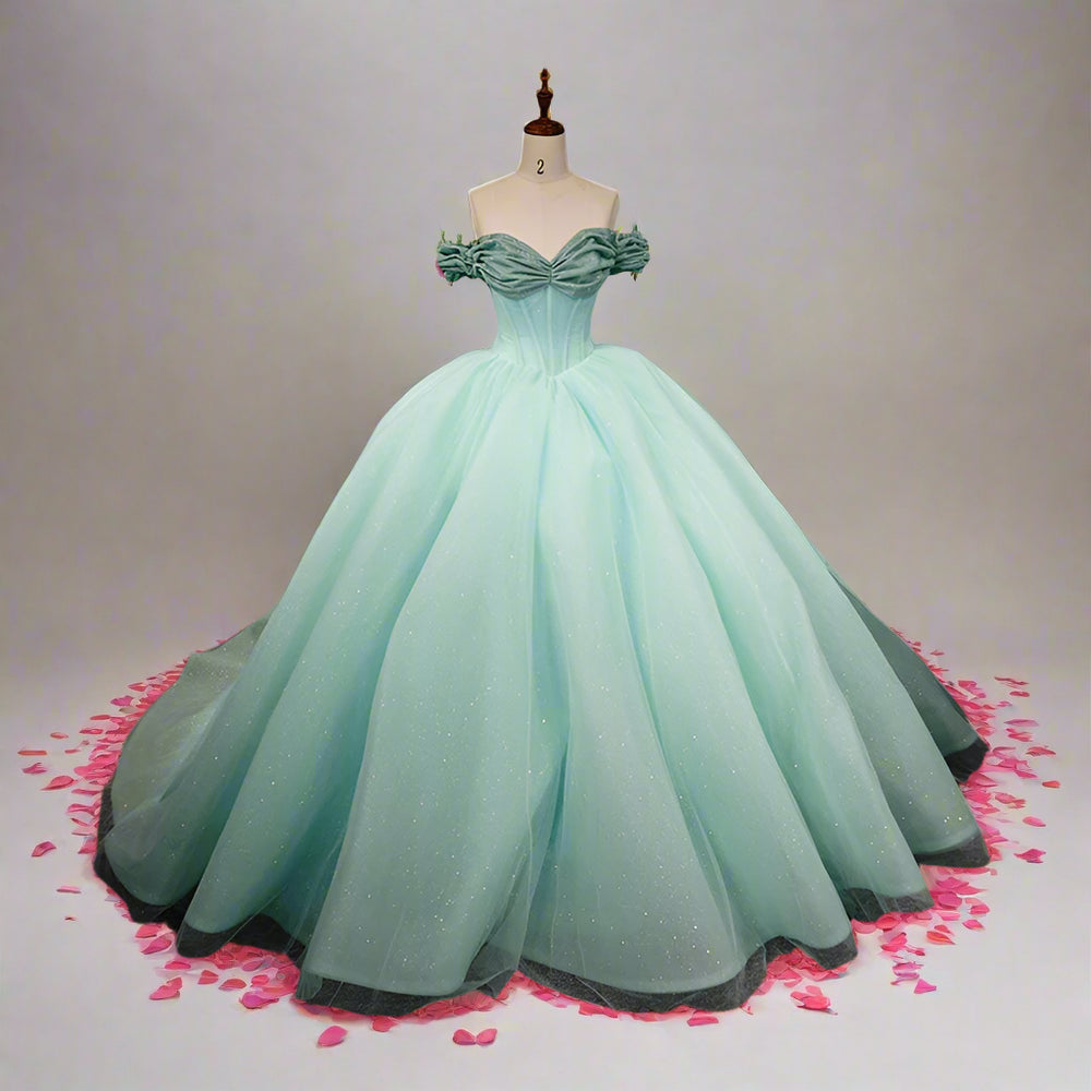 Green Scoop Short Sleeves Cap Sleeve Lace Up Ball Gown Elegant Quinceanera Dress