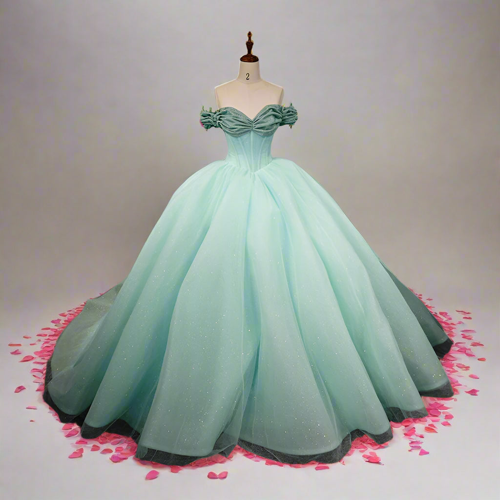 Green Scoop Short Sleeves Cap Sleeve Lace Up Ball Gown Elegant Quinceanera Dress