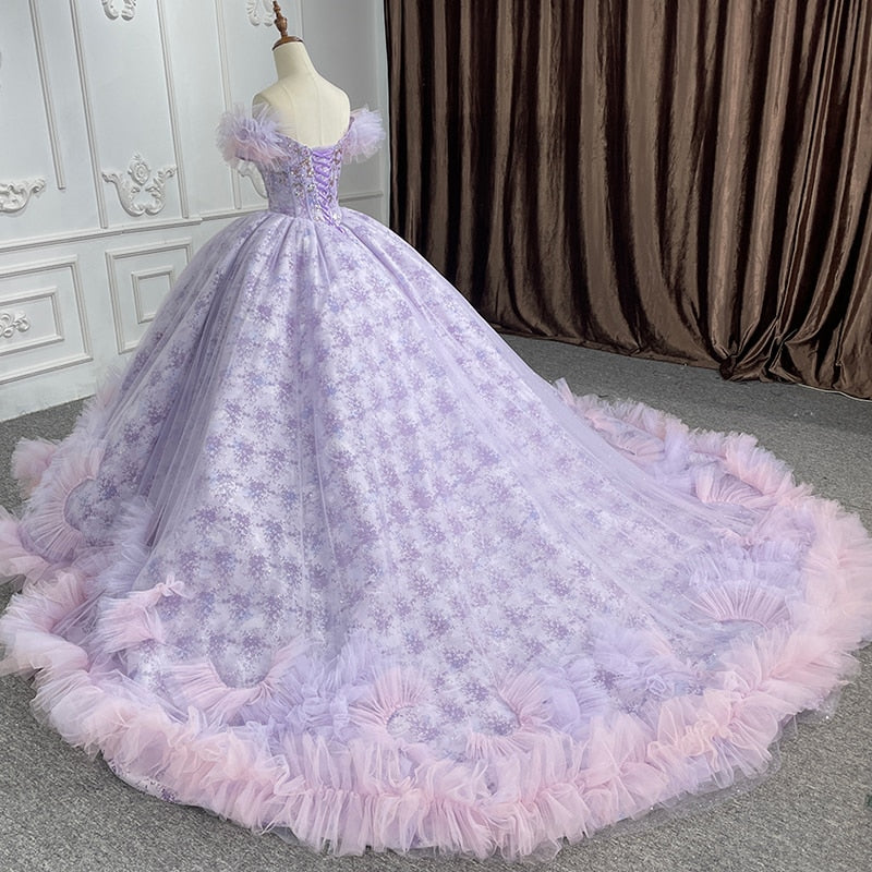 Quinceañera lace Ball Gown Purple Sequined Dress