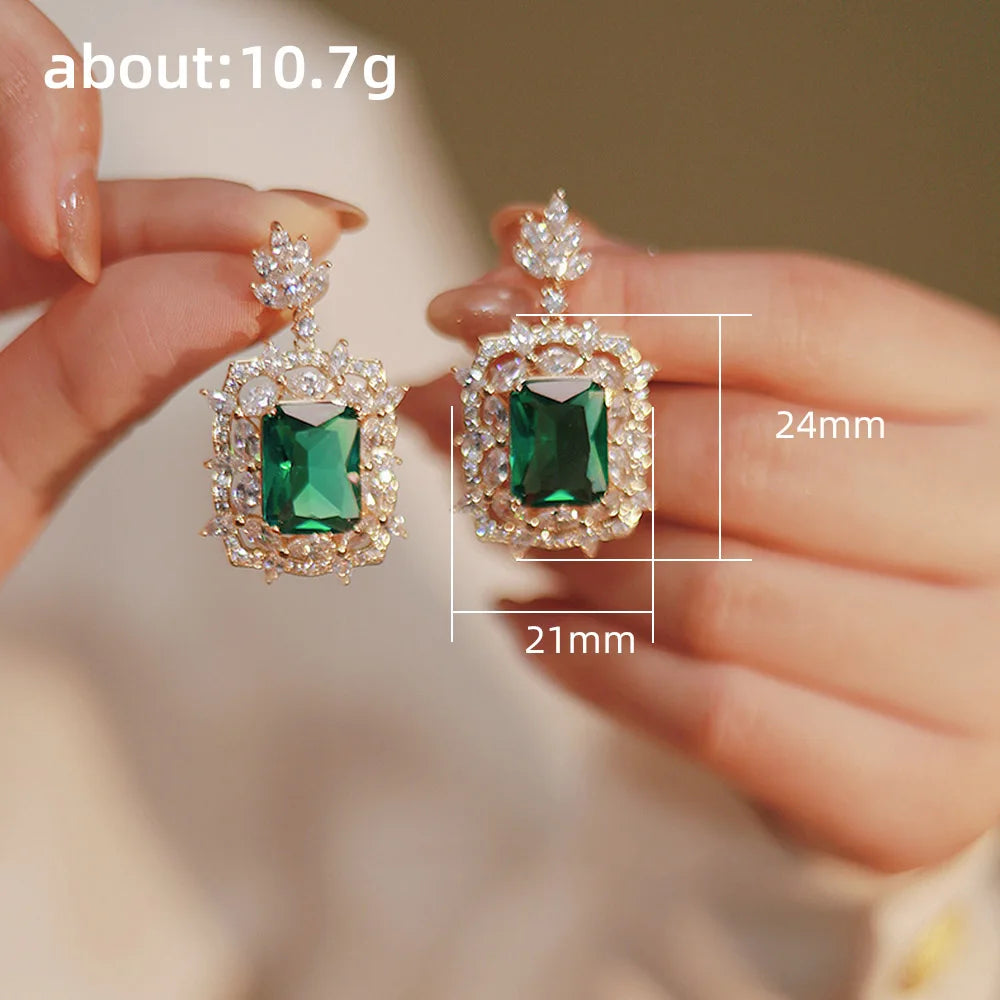 
                      
                        Geometric Green Cubic  Zirconia Dangle Earrings Party Ear Accessories For Women
                      
                    