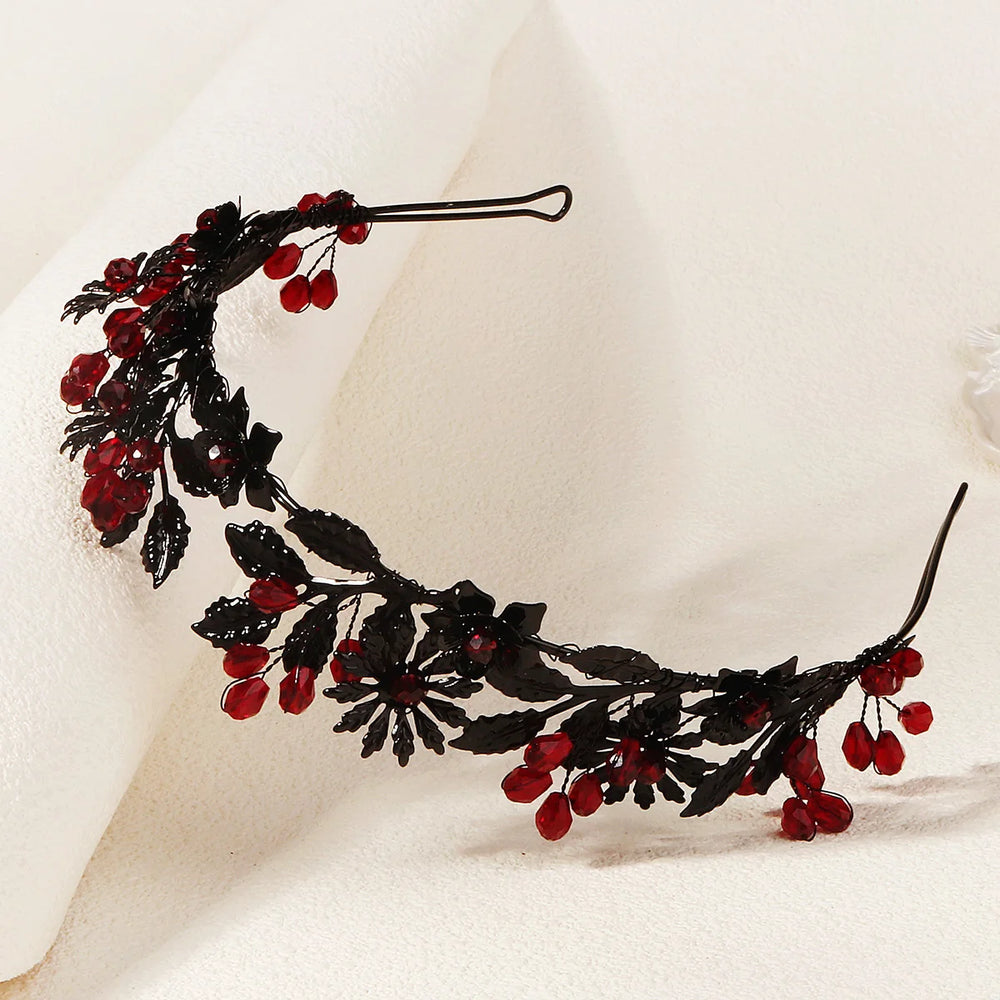 
                      
                        black and red tiara crowns crystal bead on metal frame, party hair accessory
                      
                    