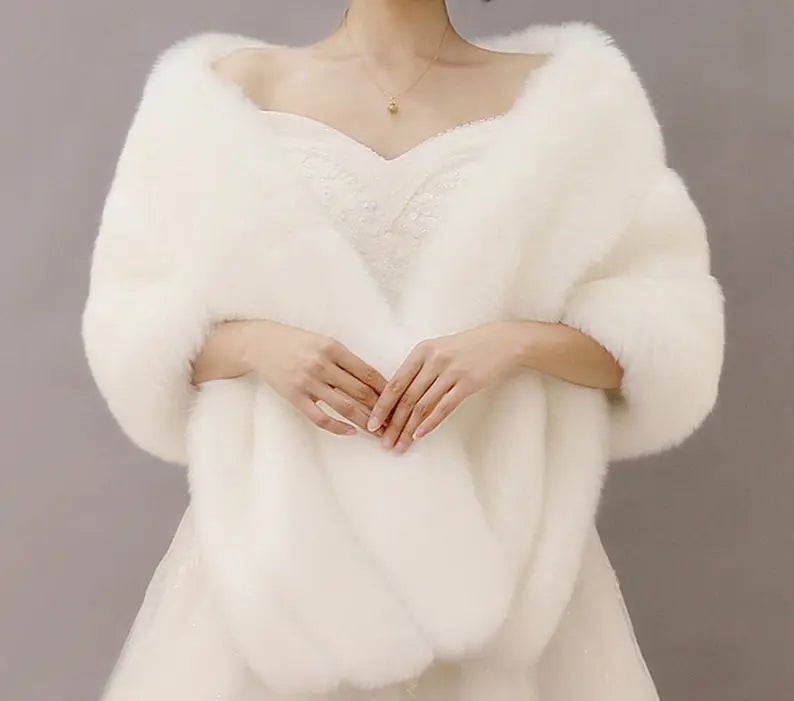 Faux Fur Wedding Shawl Soft Thick Bridal Wrap Formal Party Accessory, transform your bridal ensemble with this sumptuous faux fur wrap