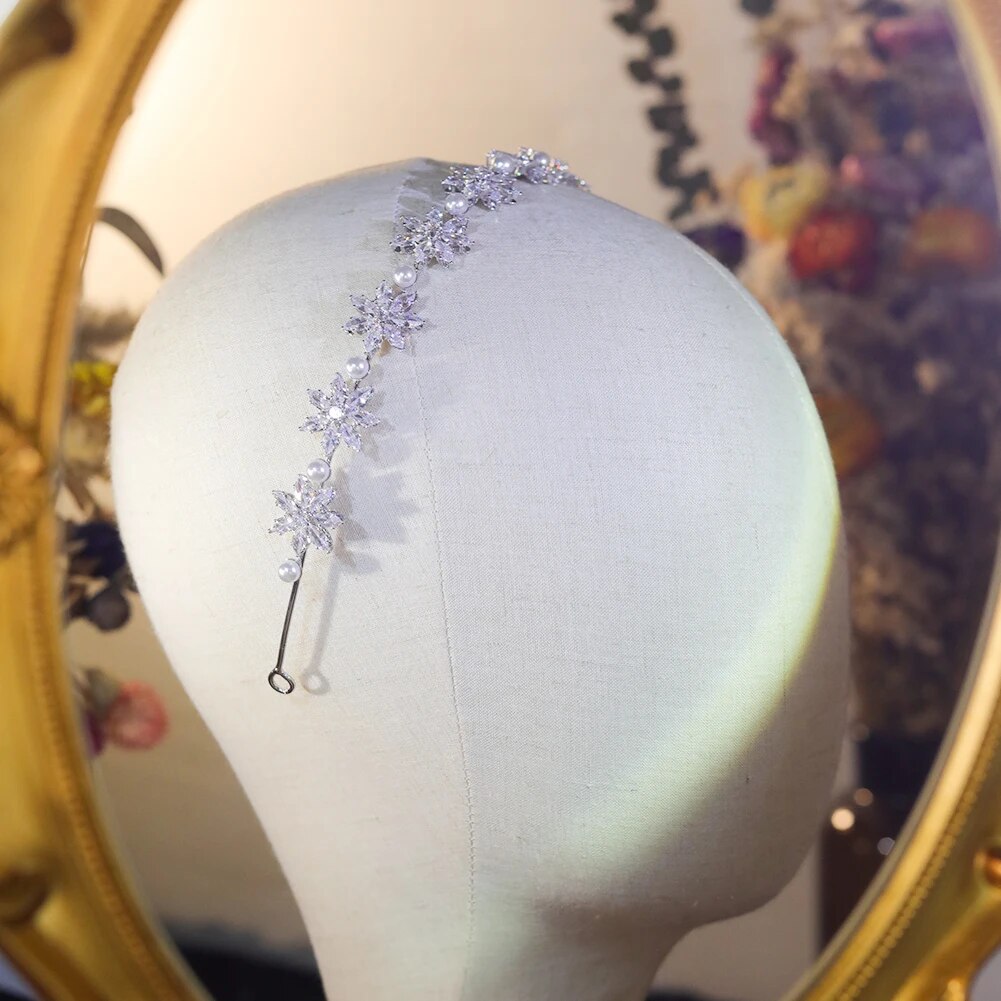 Simple Bridal Hairband Cubic Zirconia Flower Hair  Accessory