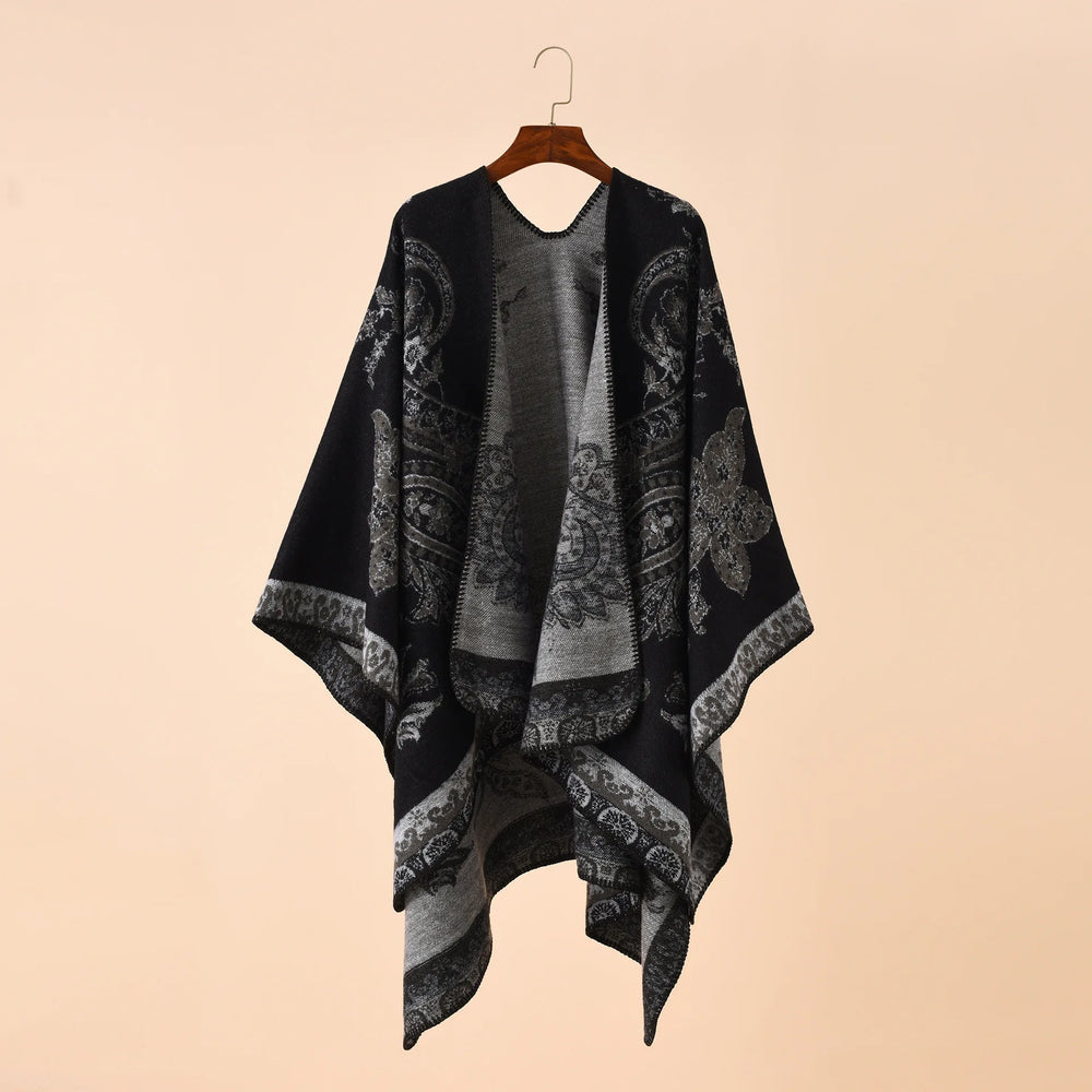 
                      
                        Autumn Winter Geometric Lattice Flower Pattern Shawl Poncho Cape For Women
                      
                    