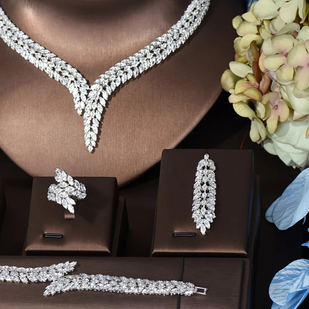 
                      
                        Cubic Zirconia Wedding Jewelry Set For Women Necklace Earring Bracelet, elevate your bridal look with this exquisite cubic zirconia jewelry set,
                      
                    