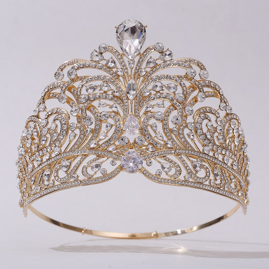 European Crystal Wedding Crowns Cubic Zircon Large Round Queen Tiara Party Hair Accessories