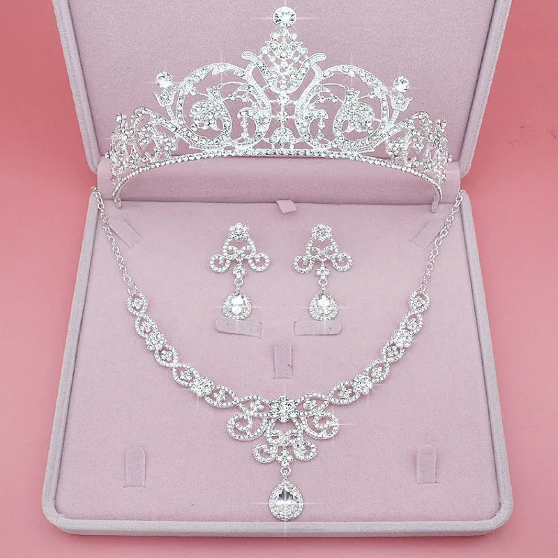 Rhinestone Crystal Tiara Crown Earrings Necklace Party Jewelry Sets