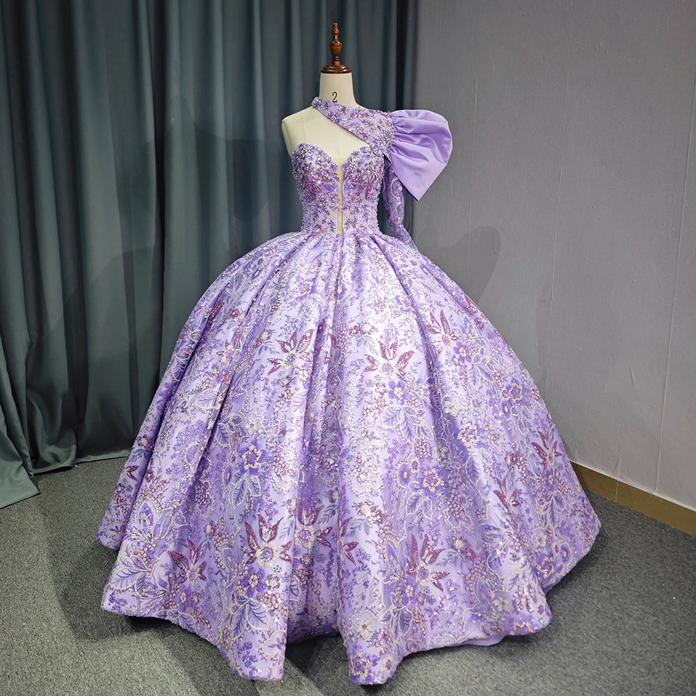 
                      
                        Purple Quinceanera  One-Shoulder Ball Gown Dress
                      
                    