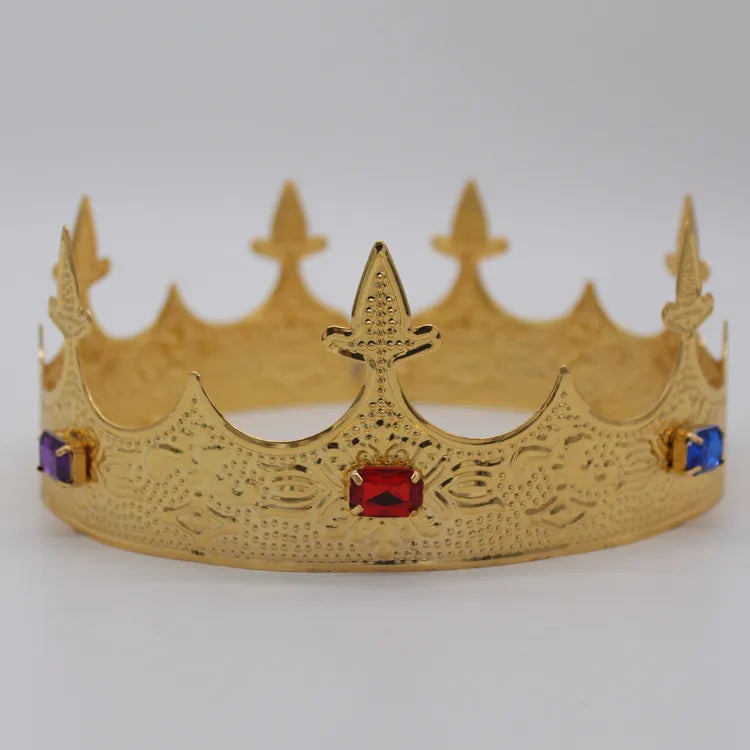 Metal Royal Crown with Rhinestones - Gold