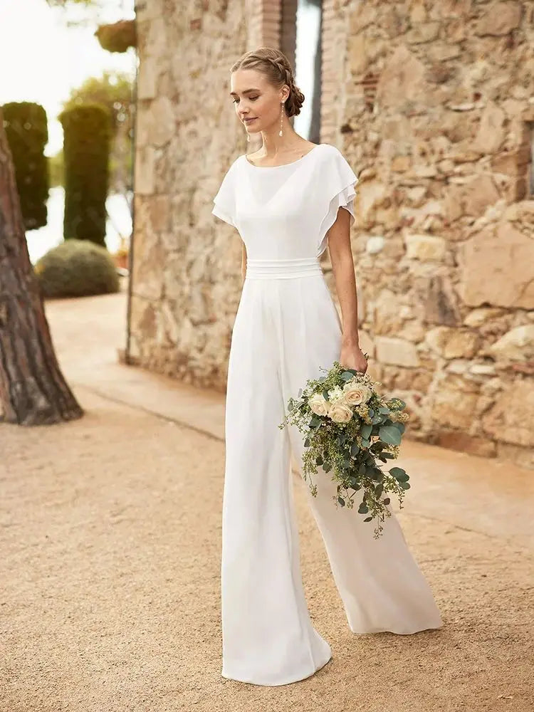 
                      
                        Modern Simple Wedding Dress Pants Jumpsuit Boho Beach Bridal Gowns
                      
                    