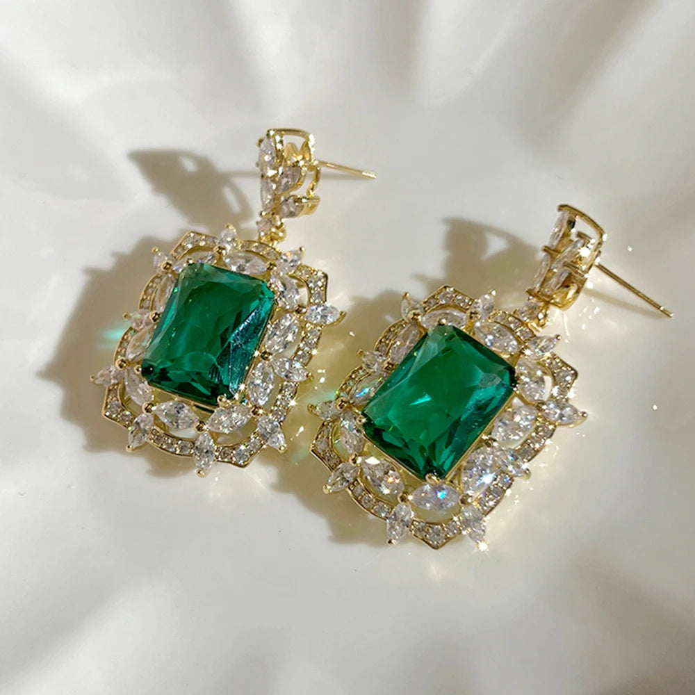 
                      
                        Geometric Green Cubic  Zirconia Dangle Earrings Party Ear Accessories For Women
                      
                    