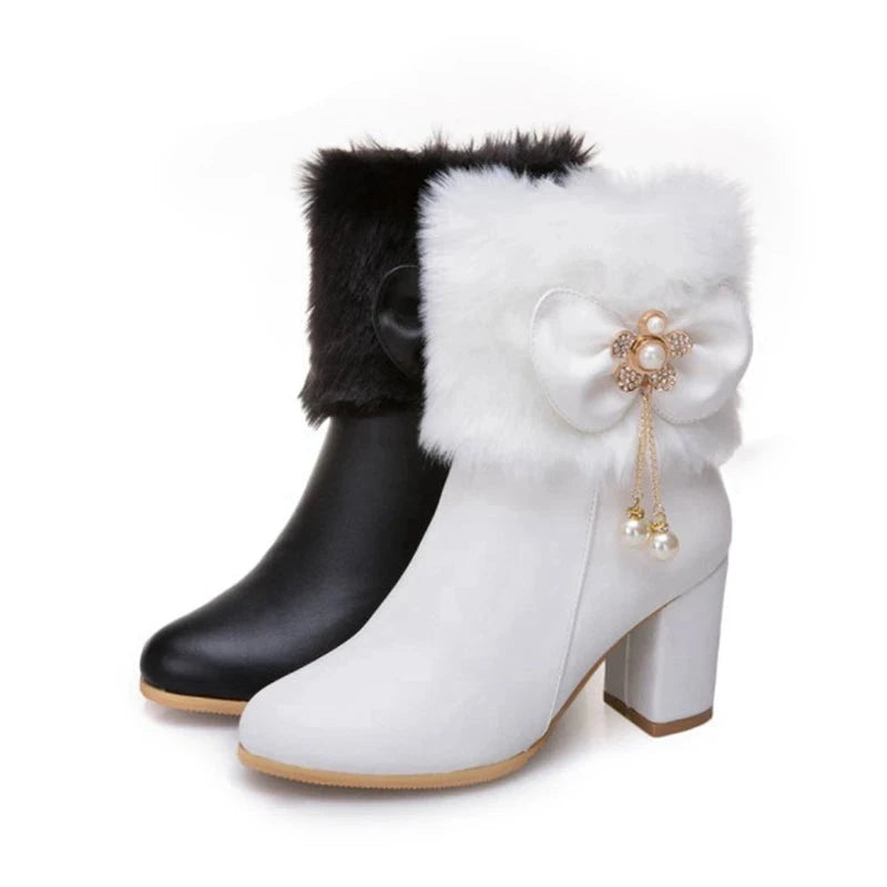 Women's Ankle Boots Tassel Bowtie Fashion Fur Party Wedding Shoes