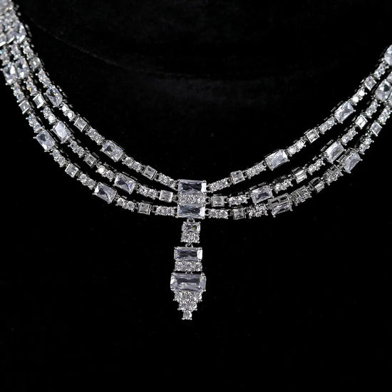 3 Layers White Color AAA Cubic Zirconia Necklace Jewelry Sets For Women