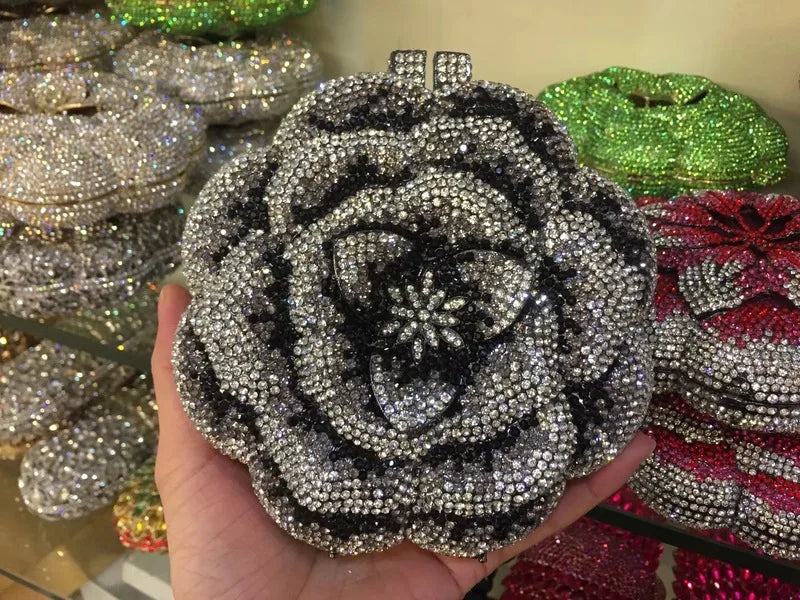 
                      
                        Crystal Rose Clutch Purse Rhinestone Evening Wedding Party Purse, elevate your evening with this exquisite rose floral mini clutch
                      
                    