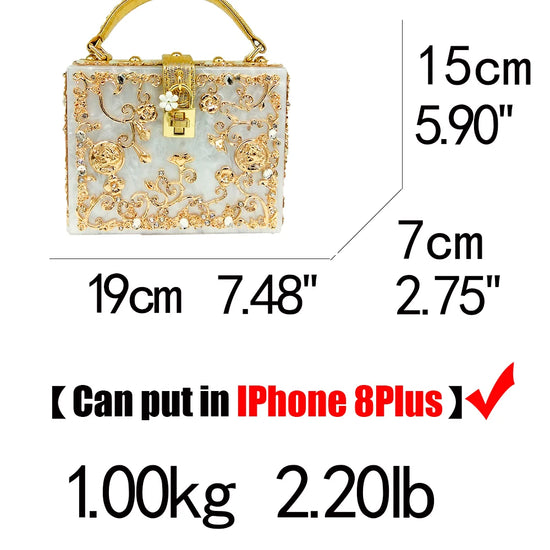 Fashion Flower Shoulder Bags Acrylic Box Clutch Purses
