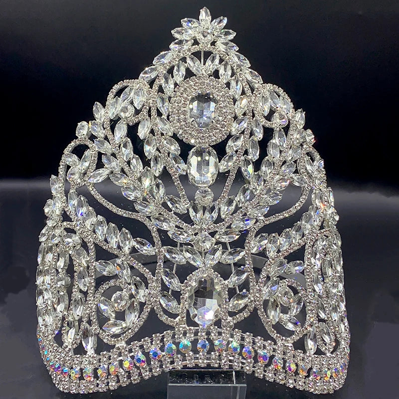 Fashion Crystal Large Tall Tiara Crown for Parties Pageants