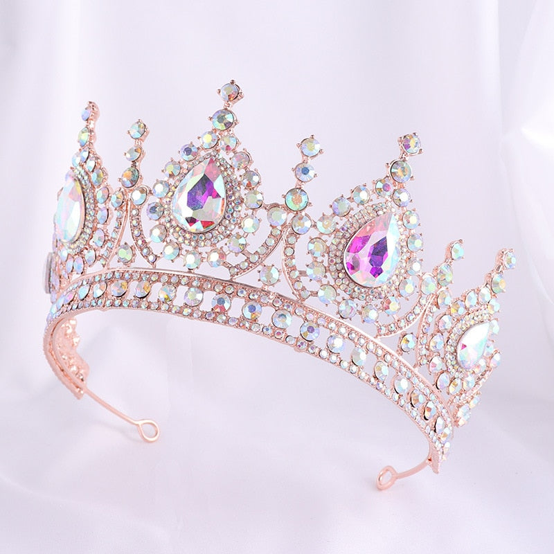 Load image into Gallery viewer, Baroque AB Color Rhinestone Crystal Queen Crown With Earrings Tiara  Jewelry
