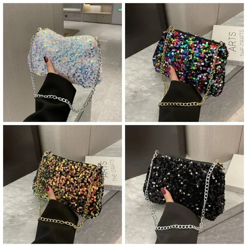 Sequins Crossbody Bag Simple Chain Small Handbag Evening Clutch