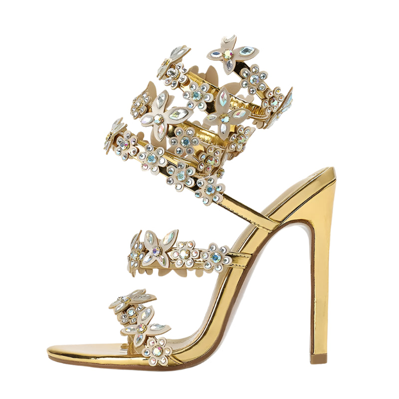 High Heel Ladies crystal gladiator sandle shoes with crystal butterflies ankle straps