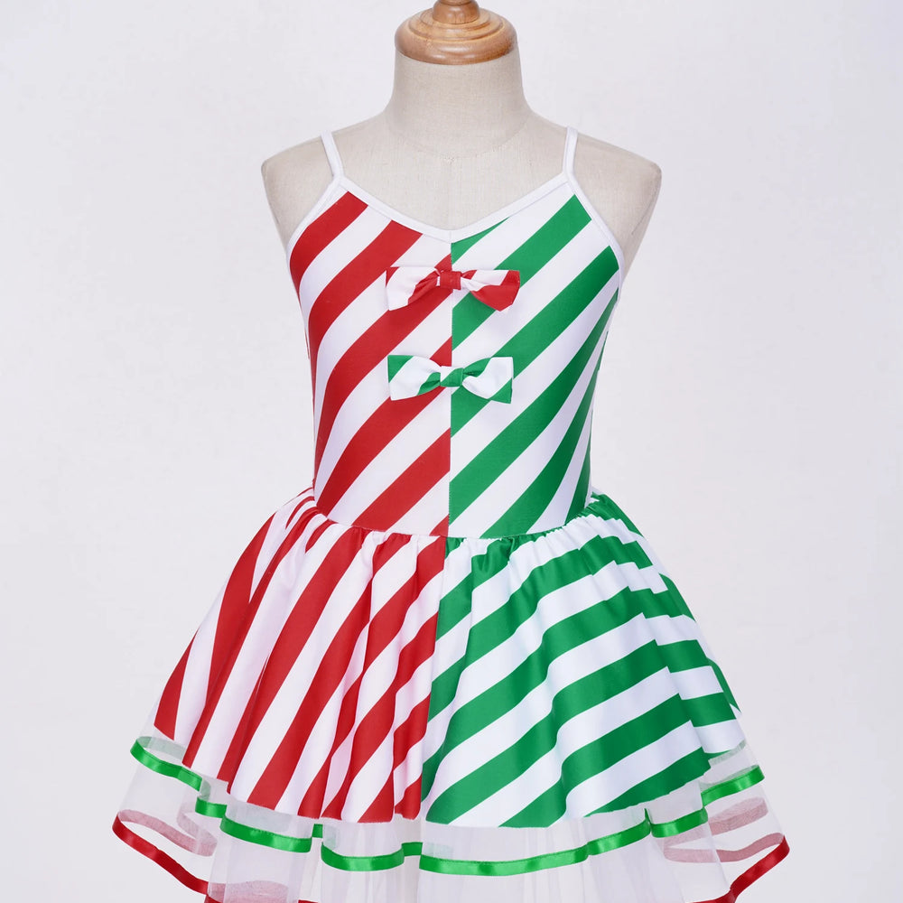 Girls Candy Cane Holiday Costume Red Striped Tutu Dress Dance Wear